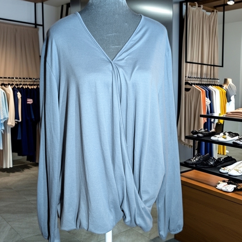 Wantable Women's Grayish Blue V-Neck Tunic Long Sleeve Plus Size Blouse 3X‎